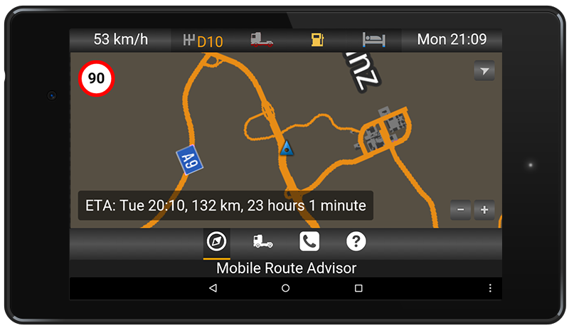 Screenshot of the mobile route advisor